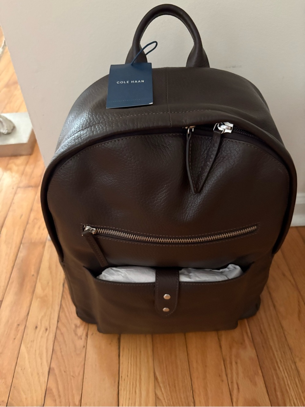Cole Haan Dark Brown Pebbled Leather Backpack
